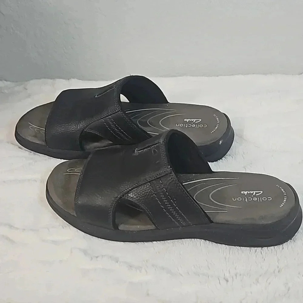 Clark's Men's Leather Hapsford Slide Black Size 11